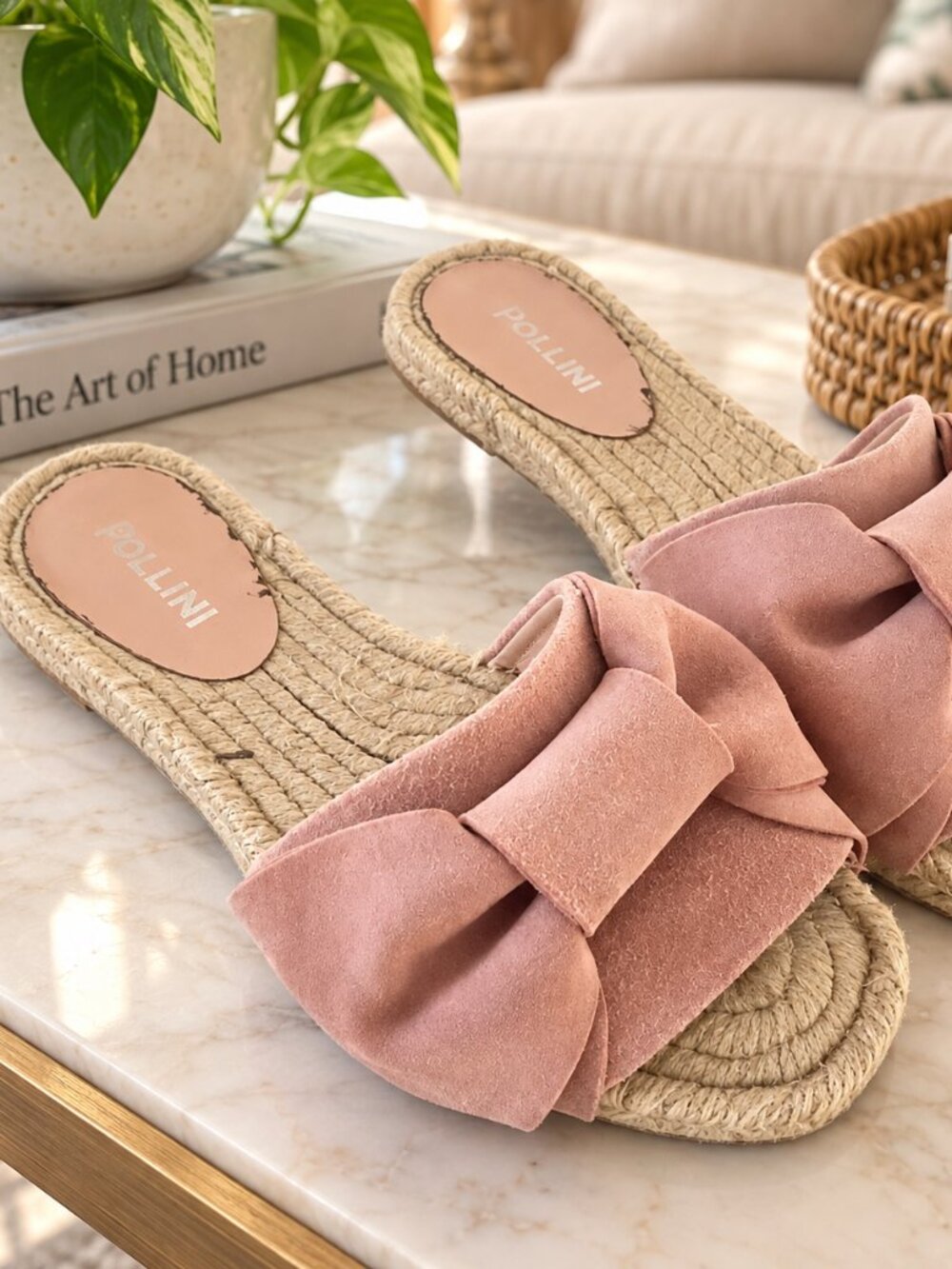 Pollini Pink Suede Bow Espadrille Slide Sandals Size 38 / US 8